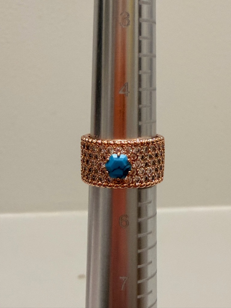 Bomb Party Nwot! Rose Gold Pav Statement Ring With Turquoise Accent